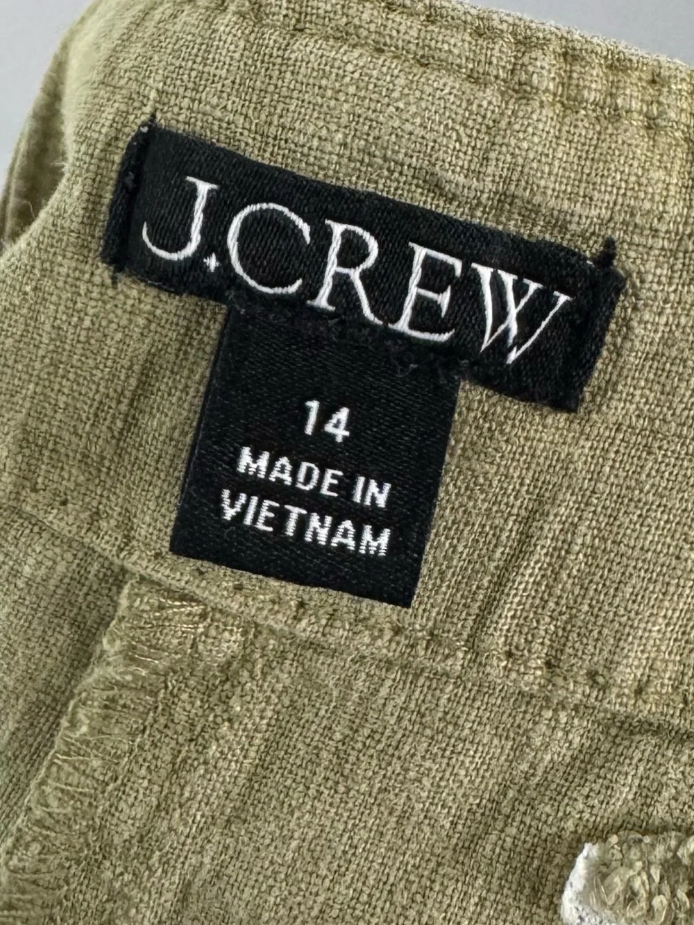 J. Crew Seaside Cargo Brown Green Utility Linen Blend Shorts 14